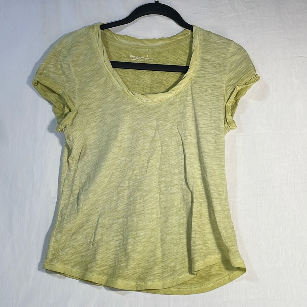Anthropologie Pilcro Scoop Neck Tee in Green Heather Short Rolled Sleeve Small